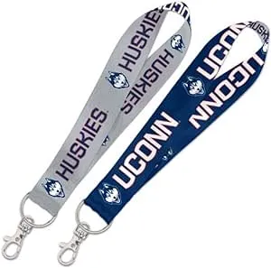 WinCraft NCAA University Connecticut UCONN Huskies 1" Inch Lanyard Key Strap, Metal Ring, Blue, Grey, Red, White, Navy