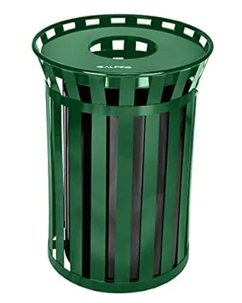 Alpine Industries Outdoor Metal Waste Receptacle - Heavy Duty Trash Can - Commercial Trash Receptacle - Commercial Garbage Can - 38 Gallon Black (Without Rain Bonnet Lid Green)