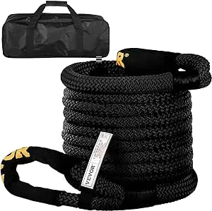 VEVOR 1-1/4" x 31.5' Kinetic Recovery & Tow Rope, 52,300 lbs, Heavy Duty Nylon Double Braided Kinetic Energy Rope, for Truck Off-Road Vehicle ATV UTV, Carry Bag Included, Black