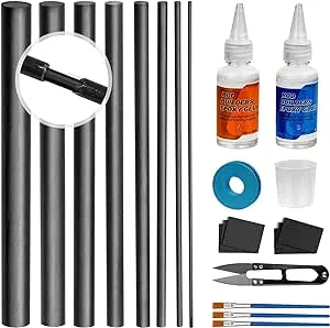 THKFISH Fishing Rod Repair Kit with Carbon Fiber Sticks, Pole Repair Kit with Glue Complete for Rod Building Supplies