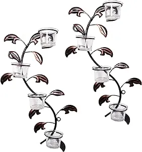 Leaf Wall Art Candle Holder Wall Sconce Plaque, Set of 2 Tealight Holder 16 H