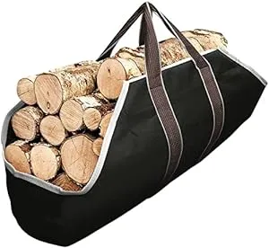 AMAGABELI GARDEN & HOME Large Canvas Log Tote Bag Carrier Indoor Fireplace Firewood Holder Woodpile Rack Fire Wood Carriers Carrying For Outdoor Tubular Birchwood Stand By Hearth Stove Tools Set