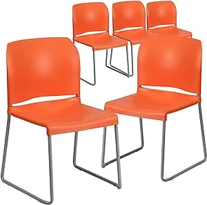 Flash Furniture 5 pk. Hercules Series 880 lb. Capacity Orange Full Back Contoured Stack Chair with Sled Base