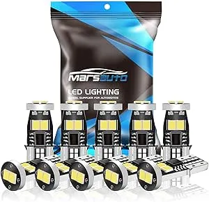 Marsauto 194 LED Bulbs T10 168 192 2825 W5W Replacement Bulbs for Interior Dome Map License Plate Lights Door Courtesy Trunk Lamp 480LM 6000K Xenon White（Pack of 10）