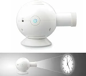 Unique LED Analog Projection Clock with Night Light 360° Rotating Brightness/Size Adjustable Desktop Ceiling Mount Projector Clock for Home Deco (White)