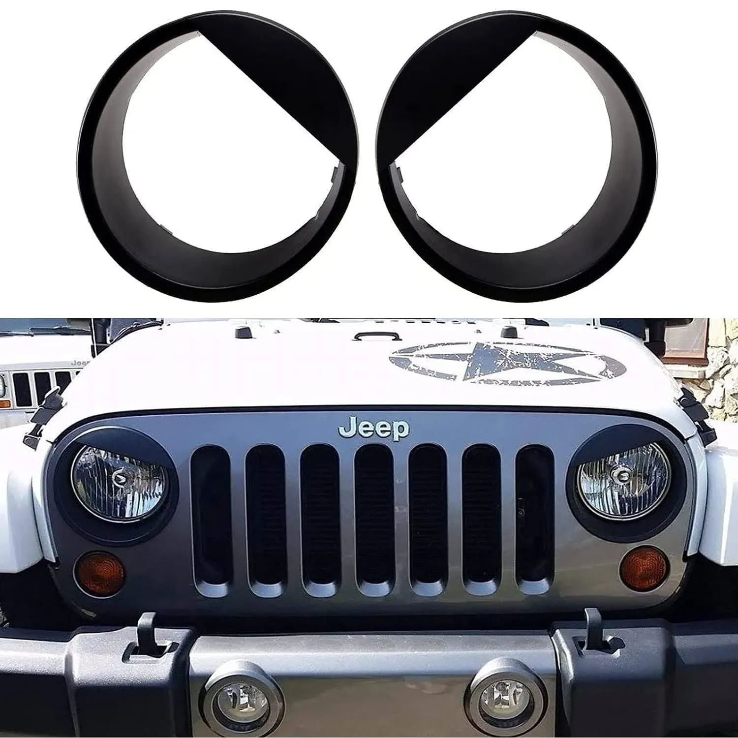 Bolaxin for Jeep Accessories Angry Bird Style Headlight Lamps Cover Ring Trim ...