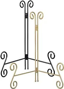 QIMOND Plate Stand, Black and Gold 2-Pack 10 Inch Iron Easel Stand for Display, Plate Holder for Decorative Plates, Plaque, Photo Frame, Artwork and Collectibles