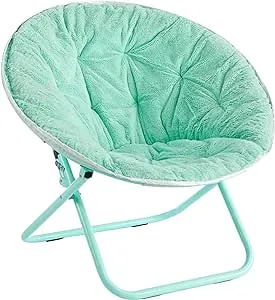 Faux Fur with Holographic Trim Foldable Saucer Chair, Teal