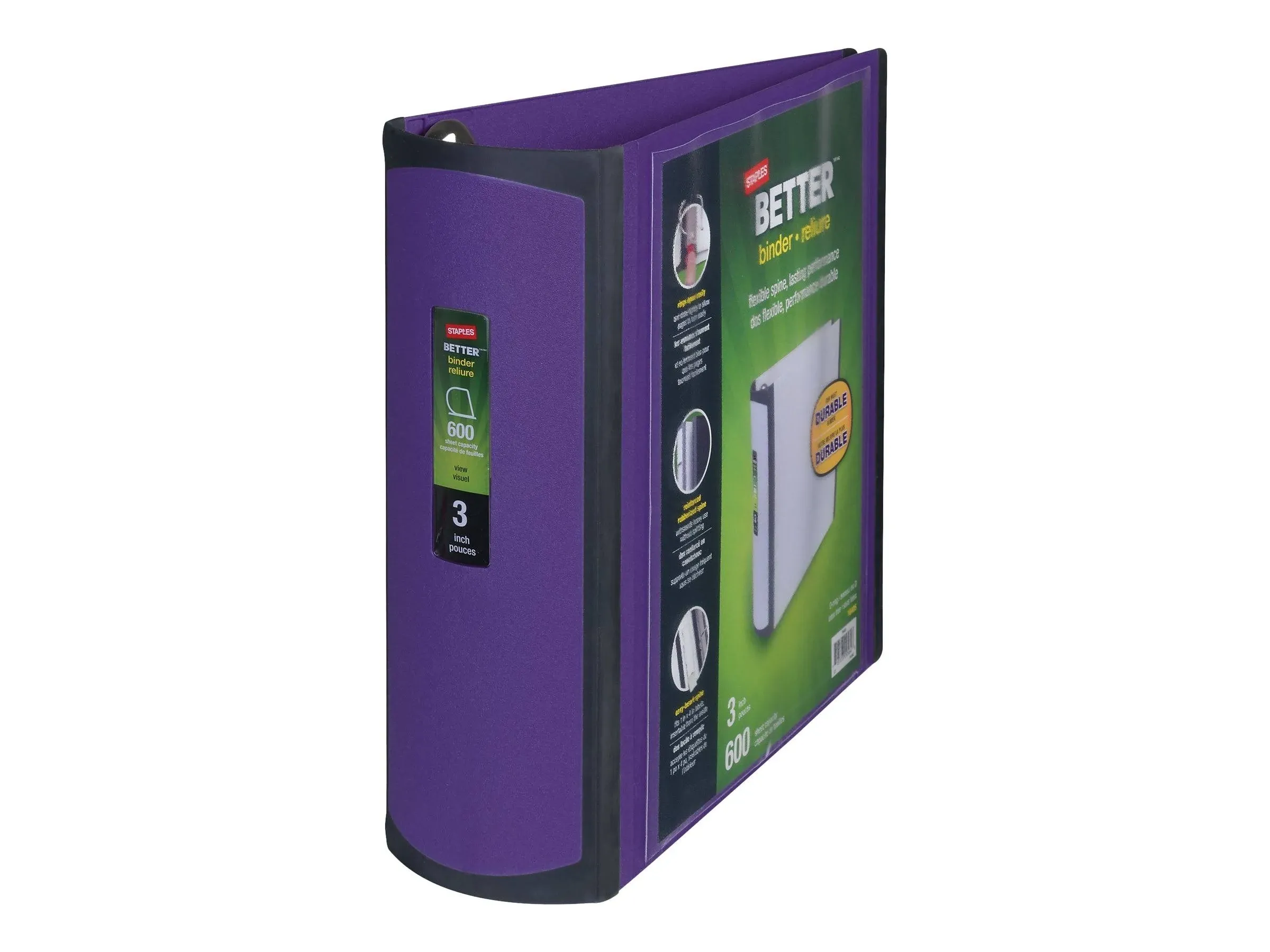 Staples® Better 3" 3 Ring View Binder with D-Rings, Purple (20246)