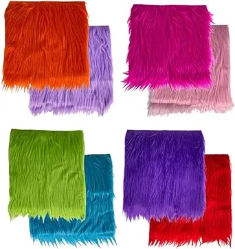 FabricLA Faux Fur Fabric - 8 Pieces Square Fur Material Fabric - 10" X 10" Inches (25cm x 25cm) - Shaggy Fur Patches Fabric Cuts Chair Cover Seat Cushion for DIY Craft -Multi-Colored