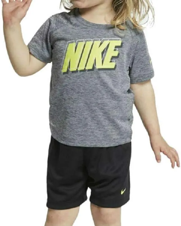 Nike Boy`s Dri Fit T Shirt & Shorts 2 Piece Set (Black(66F024-023)/Grey, 4T)