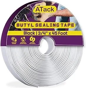 ATack Black Butyl Seal Tape 1/8-Inch x 3/4-Inch x 30-Foot Leak Proof Putty Tape for RV Repair, Window, Boat Sealing, Glass and EDPM Rubber Roof Patching