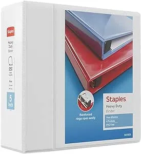 Staples 82660 Heavy Duty 5-Inch 3-Ring View Binder White (24700)