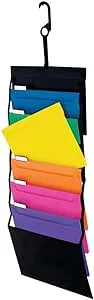 Pendaflex Hanging Organizer, All-in-1 Wall Organizer/Pocket Chart, Black with Bright Color Folders, Poly Carry Case, Letter Size (52891), Black/Assorted