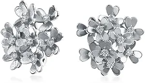 Silver 3 Leaf Clover Flower Clip On Rhodium Plated Earrings