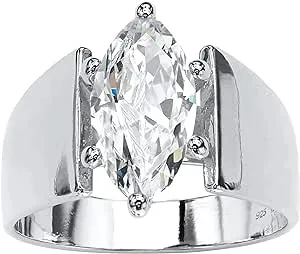 PalmBeach Sterling Silver or Yellow Gold-Plated Marquise Shaped Cubic Zirconia Solitaire Engagement Ring