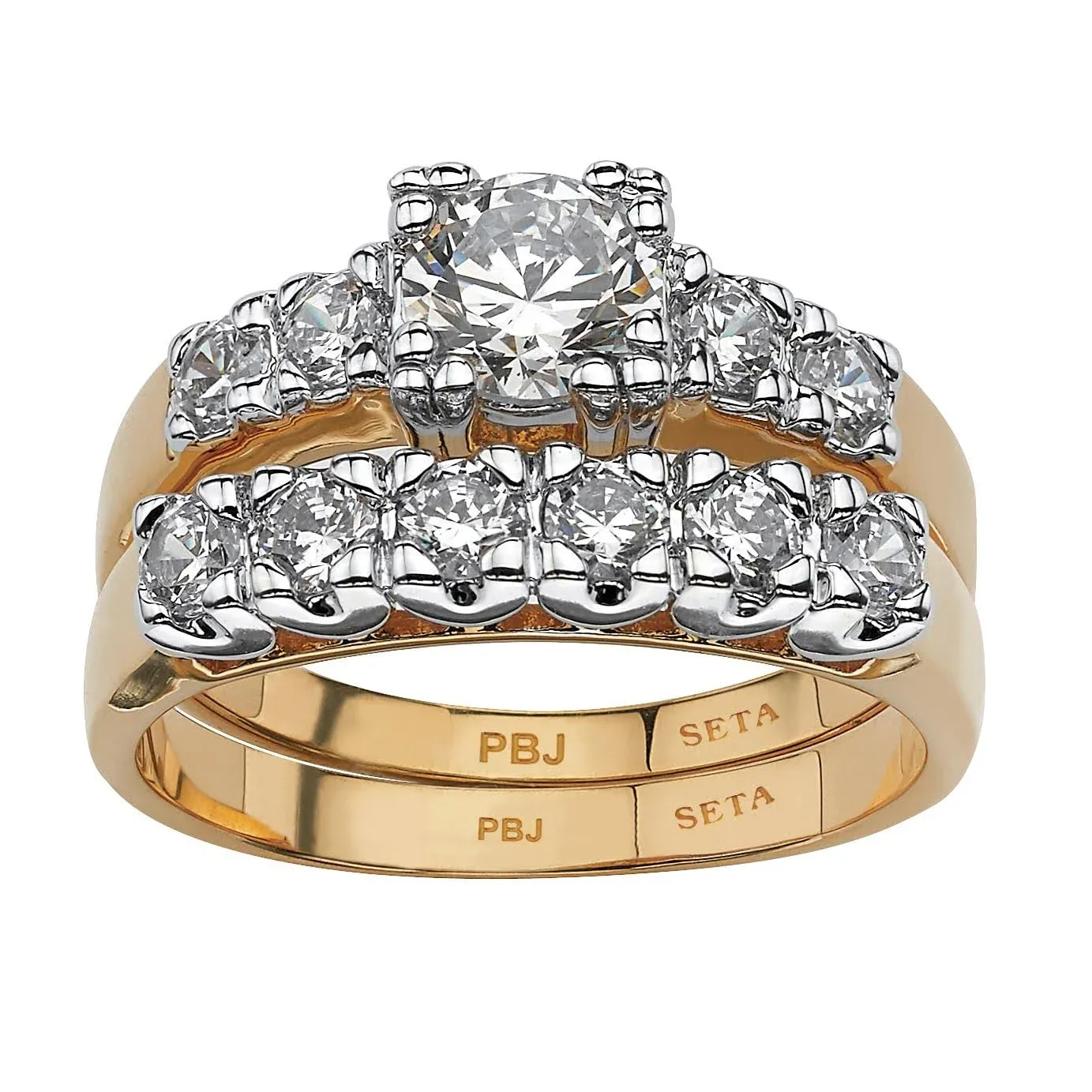 PalmBeach Yellow Gold-Plated Round Cubic Zirconia Two Tone Bridal Ring Set Sizes 5-10