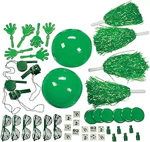 Fun Express Green School Spirit Assortment - Bulk 50 Piece Set - Hand clappers, Whistles, megaphones, pom-poms and More - School Spirit Supplies