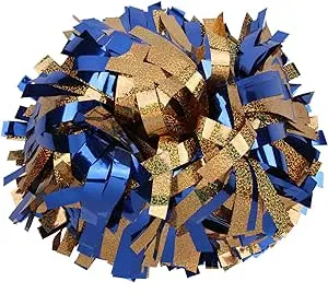 ICOCHEER Cheerleading Pom Poms Metalic Holographic Cheerleader 6 inch 1 Pair 2 Pieces (Royal Blue Gold)