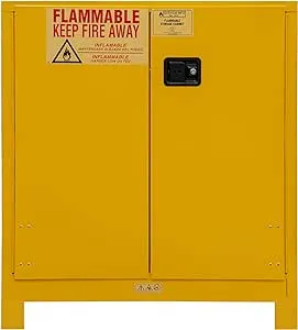 Durham 1030ML-50 Flammable Safety Cabinet with 2 Manual Door and Legs, 43" x 18" x 50", 30 gal Capacity, Yellow