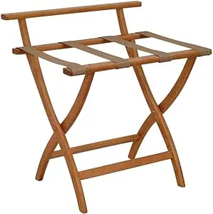 Wooden Mallet WallSaver Luggage Rack Tan Webbing Medium Oak Finish