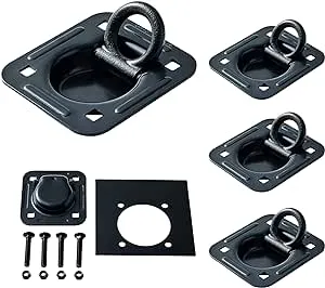 Lonffery 4 Pack Recessed D-Ring Tie Down Anchors (6,000 lb. Capacity), Heavy Duty Kit for Trailer or Deliveries, Black