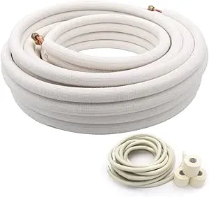 25 Ft Air Conditioning Copper Tubing Pipe Extension, 1/4" 1/2" 3/8" PE Thickened for Mini Split AC and Heating Equipment Insulated Coil Line HVAC Refrigerant with Nuts (1/4" & 3/8"* 3/8" PE WITH NUTS)