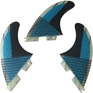 Fiberglass+Honeycomb Surfboard Fin (3) Glass Flex Thruster Surf Fin Set (Double Tabs II Plug Style G5 Size) - Tri Fin Thruster Set Surfboard fins G5 M Size Surfing fins (Blue)