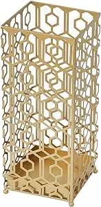 ADECO Metal Umbrella Stand Gold Square Rack Cane Walk Stick Drip Tray - Bed Bath & Beyond - 34002619