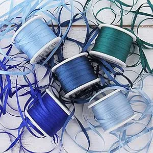 Threadart 2mm Silk Ribbon Set - Blue Shades - Five Spool Collection - 100% Pure Silk Ribbon - 10m (11yd) Spools - 55 Yards of Ribbon