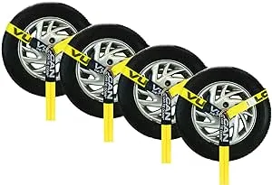 VULCAN Wheel Dolly Tire Harness with Universal O-Ring - 2 Inch x 96 Inch - 4 Pack - Classic Yellow - 3,300 Pound Safe Working Load - Straps Only - Ratchets Sold Separately