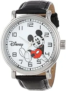 Disney Adult Size Black Leather Strap Mickey Mouse 44mm Watch