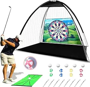 10x7ft Practice Golf Net Set - Featuring Durable Hitting Net, Felt Batting Nets, 5 Solid Golf Balls, 8 Felt Balls, 8 Ball Tee, and Hitting Mat - Perfect for Home Golf Swing Training, Backyard Driving.