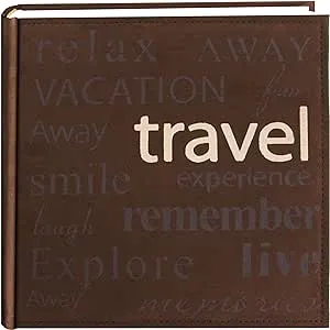 Pioneer Travel Text Design Sewn Faux Suede Cover Photo Album, Brown