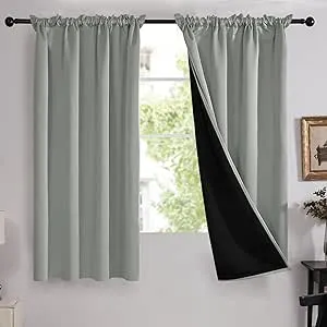 Deconovo Total Blackout Curtains, Rod Pocket Thermal Insulated Drapes for Bedroom, 2 Panels, 100% Light Blocking, Energy Saving Curtains, Light Grey