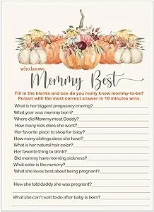 Pumpkin Baby Shower Games Mommy Best Fall Gender Reveal Party Activities Boy or Girl - Rustic 5x7 Cards, 25 Guest Pack