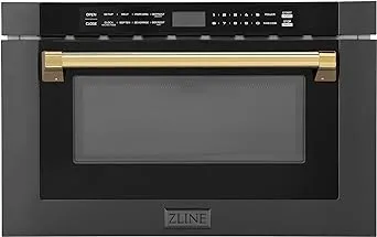 ZLINE Autograph Edition 24 in. 1.2 cu. ft. Built-in Microwave Drawer in Black Stainless Steel with Polished Gold Accents (MWDZ-1-BS-H-G)