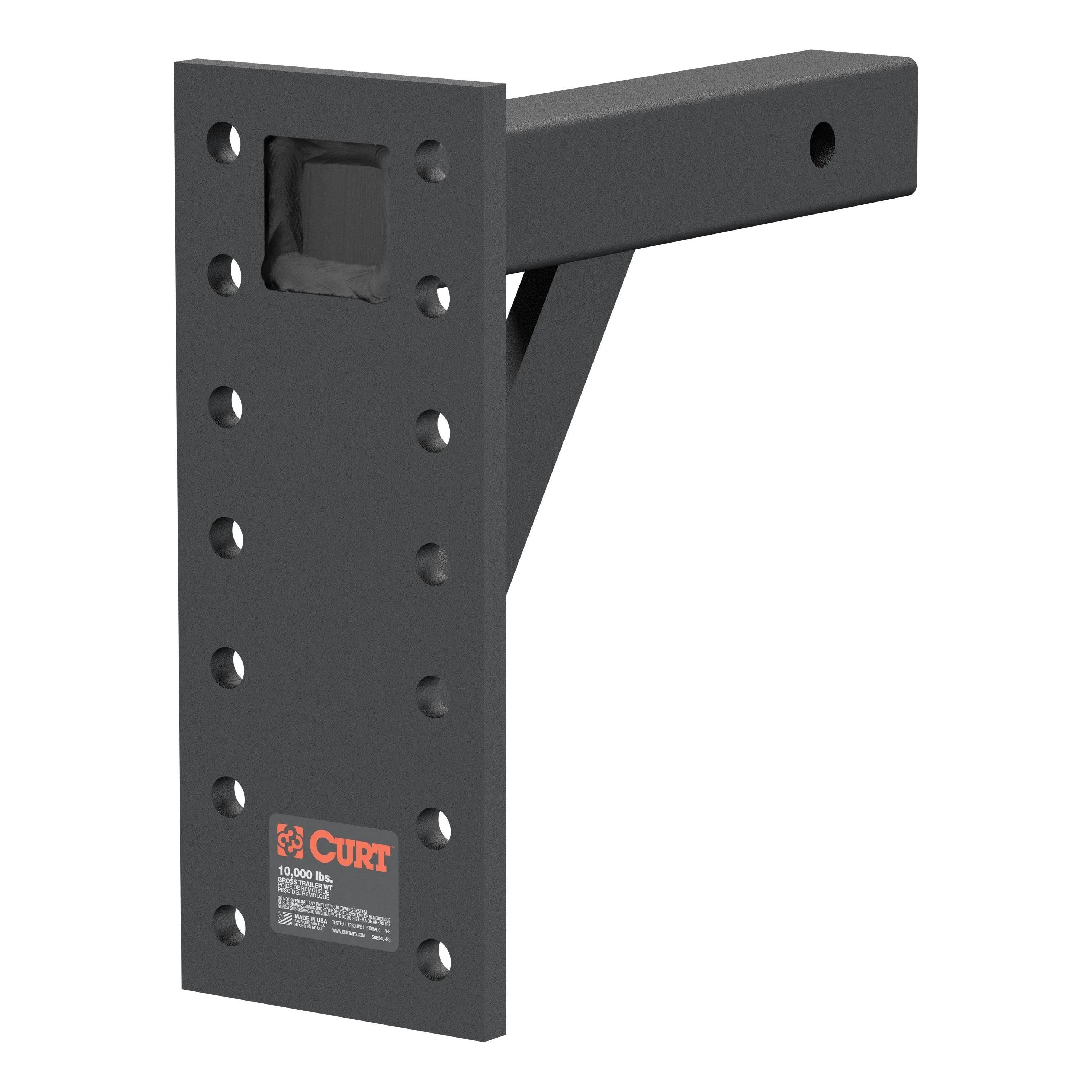 CURT® 48341 - 11-1/2&quot; Drop Adjustable Pintle Mount for 2&quot; Receivers (10000 lbs GTW, 12-1/2&quot; Length, 6&quot; Rise)