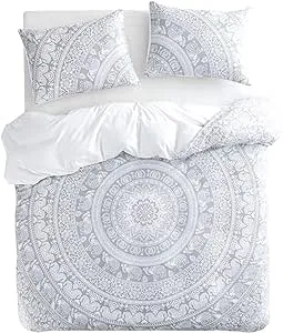 Wake In Cloud - Bohemian Comforter Set, Boho Chic Mandala Indian Medallion Pattern Printed for Men Women, Soft Lightweight Bedding, 3 Pieces, Burnt Orange, Queen Size