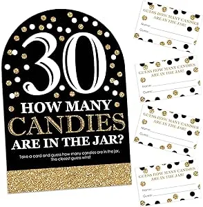 Adult 30th Birthday - Gold - How Many Candies Birthday Party Candy Guessing Game