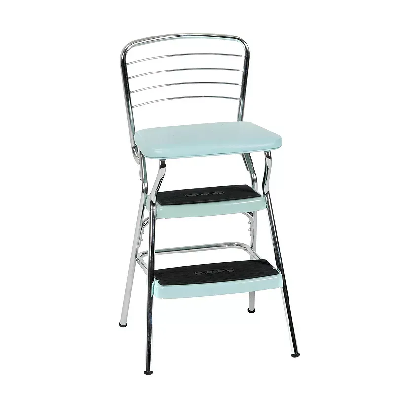 Cosco Stylaire Retro Chair + Step Stool with Flip-Up Seat, Teal