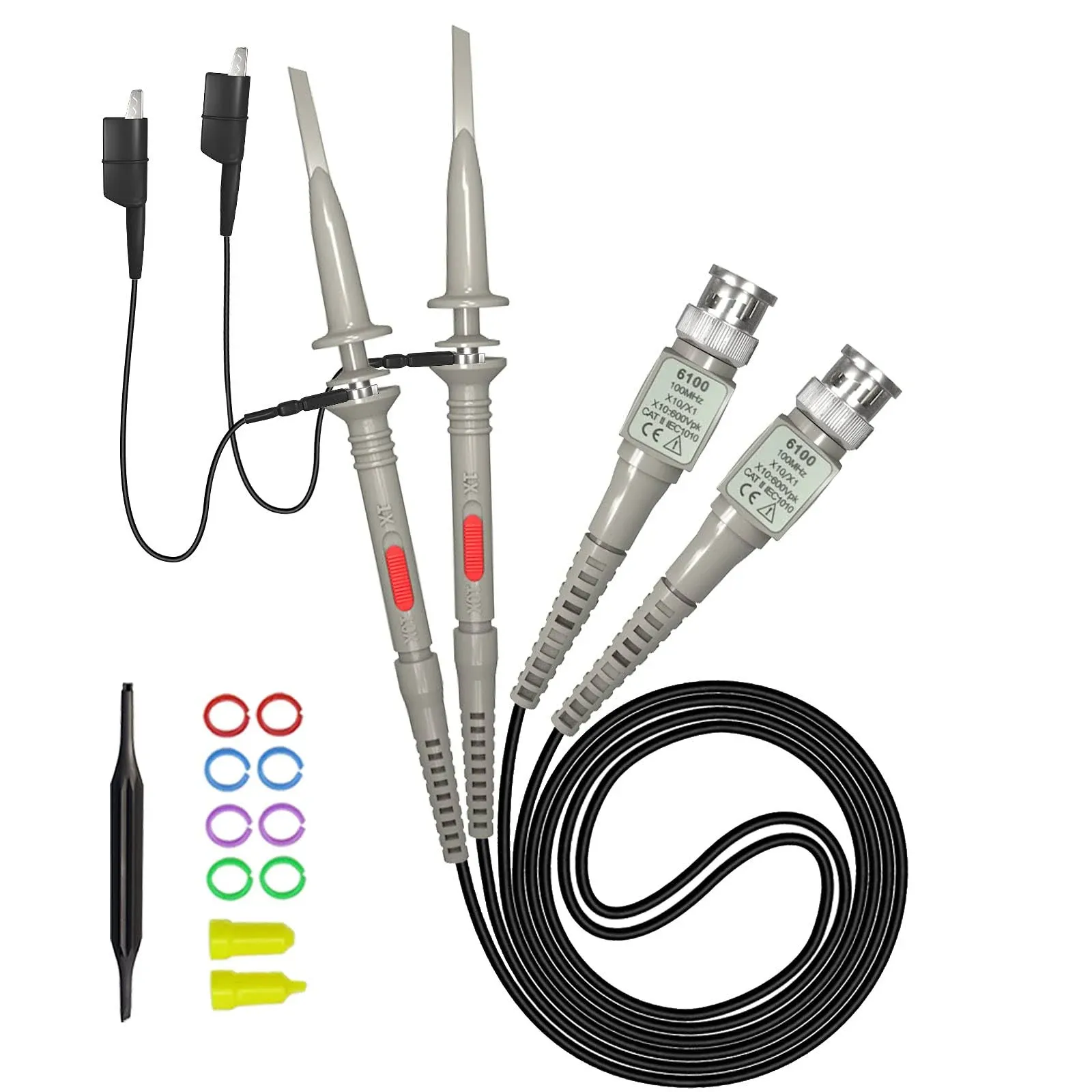 Goupchn Universal P6100 Oscilloscope Clip Probes 100MHz with Accessories Kit 1X 10X 2 Pack