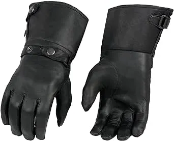 Milwaukee Leather Men's Gauntlet Motorcycle Hand Gloves-Black Leather Long Cuff Snap Closure Thermal Lined-SH264