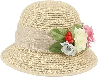 Women's Gatsby Linen Cloche Hat with Lace Band and Flower