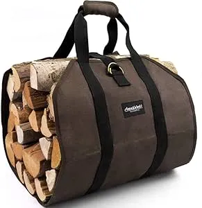 Amagabeli Firewood Carrier Waxed Canvas Log Carrier Bag Indoor Fireplace Log Holder Storage Tote Model Number BG290