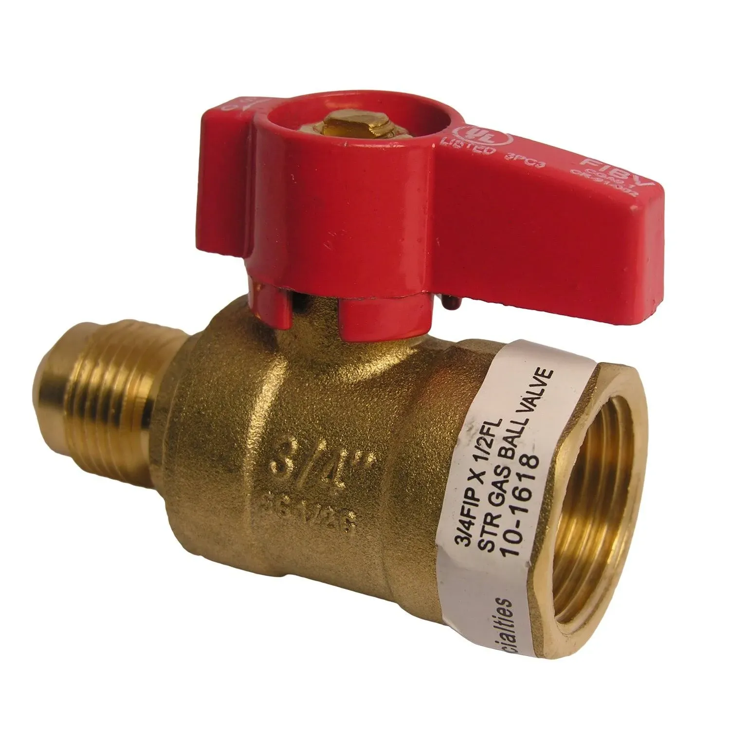 10-1619 Straight Gas Ball Valve with 1/2-Inch Flare and 3/4-Inch Female Pipe Inl