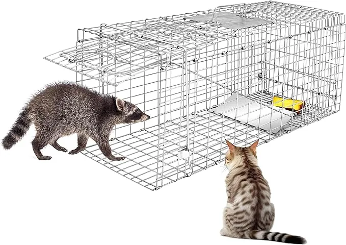 Homgarden Humane Live Animal Cage Trap 32inch Steel Catch Release Rodent Cage for Rabbits, Groundhog, Stray Cat, Squirrel, Raccoon, Mole, Gopher, Chi