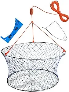 Palmyth Wire Grid Bottom Crab Nets Two Ring Crab Kit with Harness and Bait Clip 24” X 20” X 12”