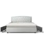 Bonsoir Size Storage Bed Frame Upholstered Low Profile Traditional Platform with Tufted and Nail Headboard/No Box Spring Needed/4 Pull Out