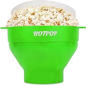 The Original Hotpop Microwave Popcorn Popper, Silicone Popcorn Maker, Collapsible Bowl BPA-Free and Dishwasher Safe- 20 Colors Available (Green)